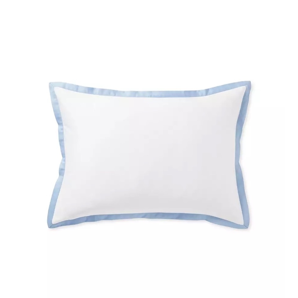 PAIR Serena & Lily Border Frame Blue Sateen Standard Pillow Shams